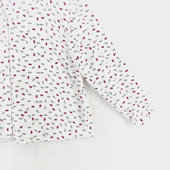 Jones New York Collection Lip Print Fun Long Sleeve Button Down Shirt P2967 - Picture 3 of 8